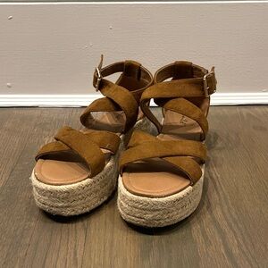 Bonnibel Brown Suede Leather Platform Espadrille Ankle Strap Sandals (W7)